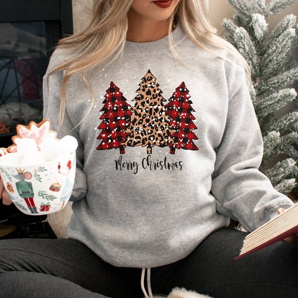 Tops - Merry Christmas Sweatshirt Leopard Print Christmas Sweatshirt Unisex Sweater
